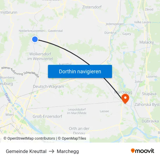 Gemeinde Kreuttal to Marchegg map