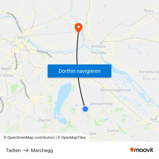 Tadten to Marchegg map