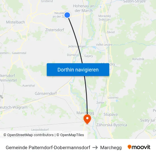 Gemeinde Palterndorf-Dobermannsdorf to Marchegg map