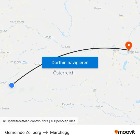 Gemeinde Zellberg to Marchegg map