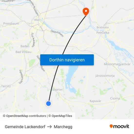 Gemeinde Lackendorf to Marchegg map