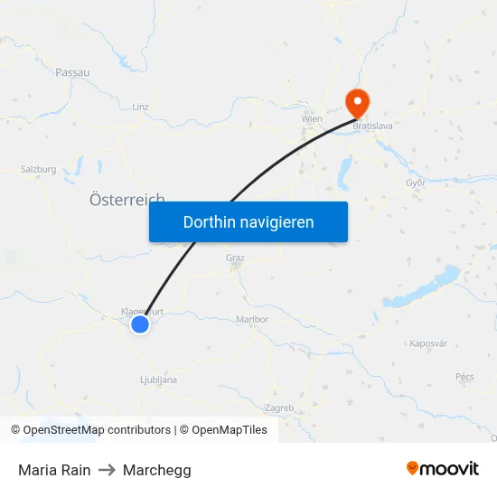 Maria Rain to Marchegg map