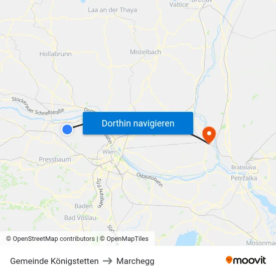 Gemeinde Königstetten to Marchegg map