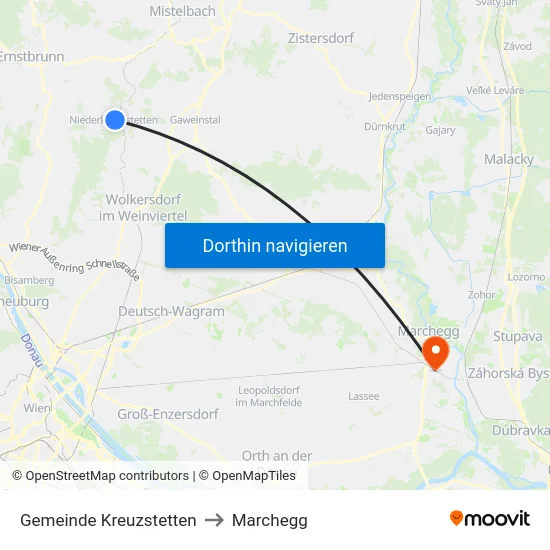 Gemeinde Kreuzstetten to Marchegg map