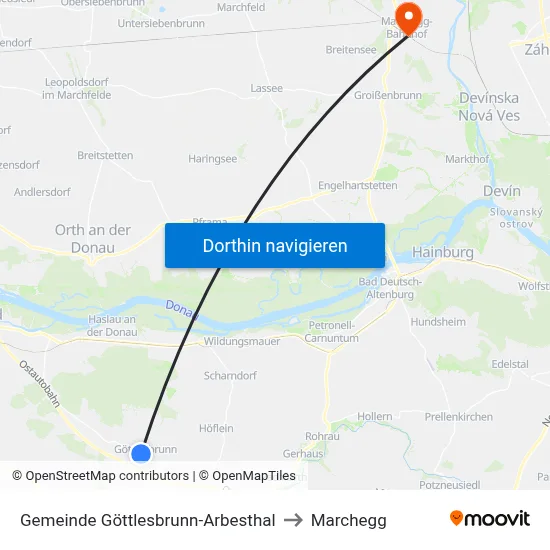 Gemeinde Göttlesbrunn-Arbesthal to Marchegg map
