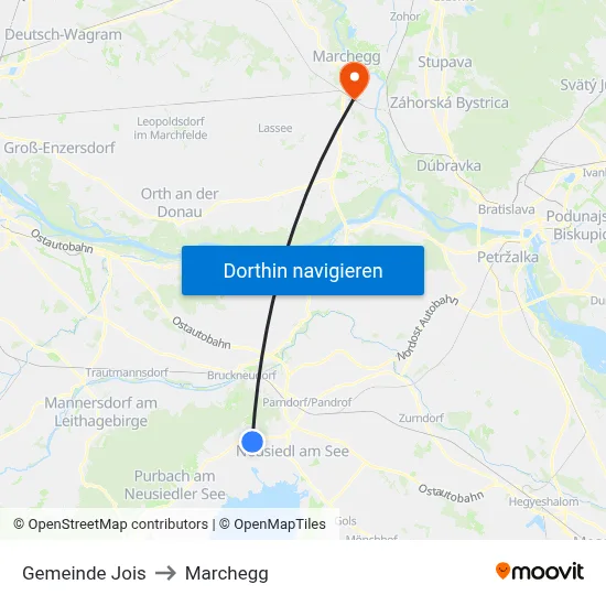 Gemeinde Jois to Marchegg map