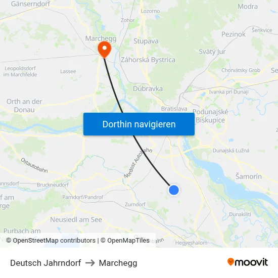Deutsch Jahrndorf to Marchegg map