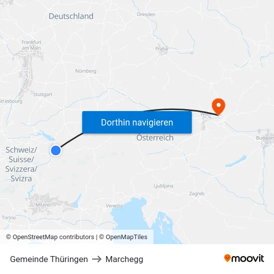 Gemeinde Thüringen to Marchegg map