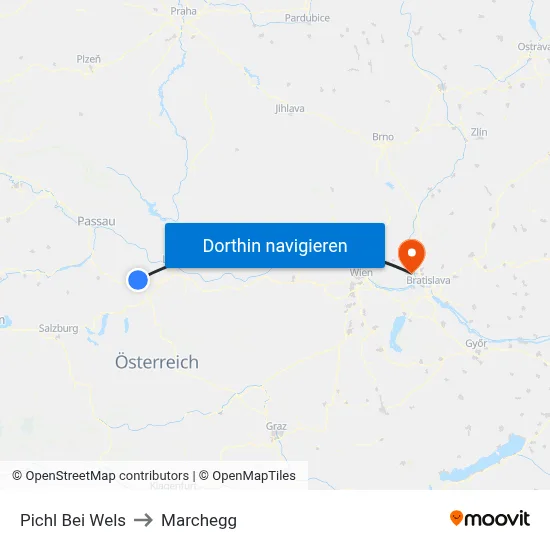 Pichl Bei Wels to Marchegg map