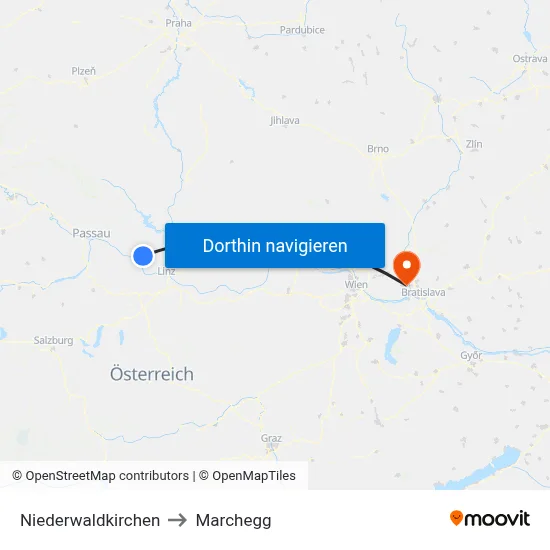 Niederwaldkirchen to Marchegg map