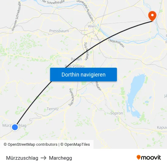 Mürzzuschlag to Marchegg map