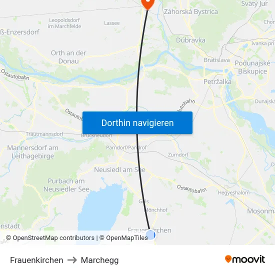Frauenkirchen to Marchegg map