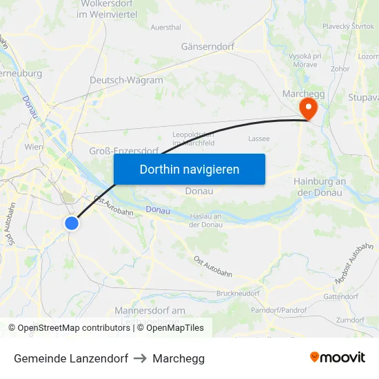 Gemeinde Lanzendorf to Marchegg map