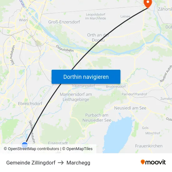 Gemeinde Zillingdorf to Marchegg map