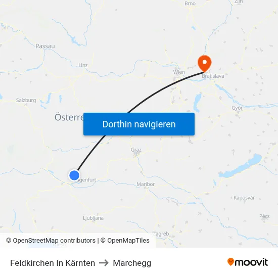 Feldkirchen In Kärnten to Marchegg map