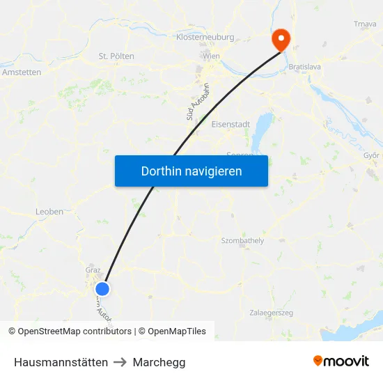 Hausmannstätten to Marchegg map