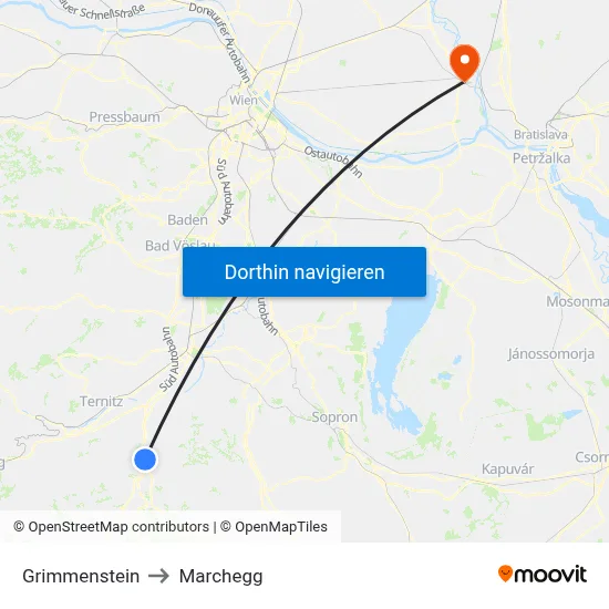 Grimmenstein to Marchegg map