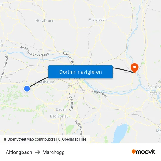 Altlengbach to Marchegg map