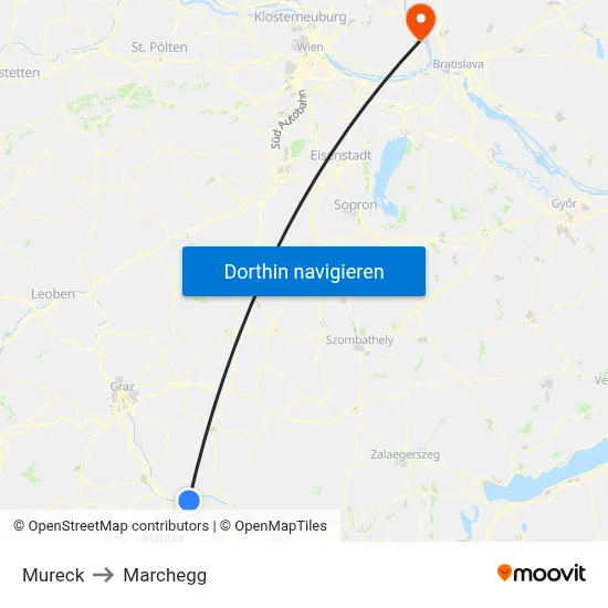Mureck to Marchegg map
