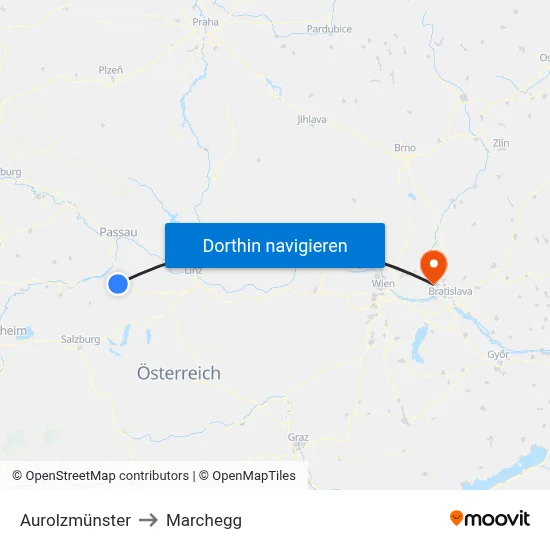 Aurolzmünster to Marchegg map