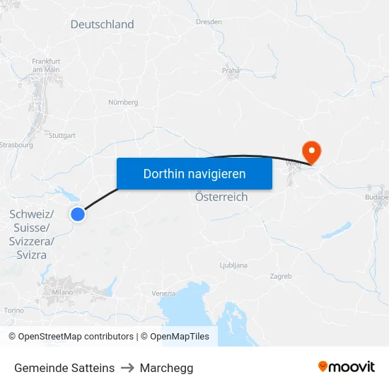 Gemeinde Satteins to Marchegg map