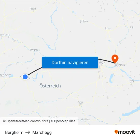 Bergheim to Marchegg map