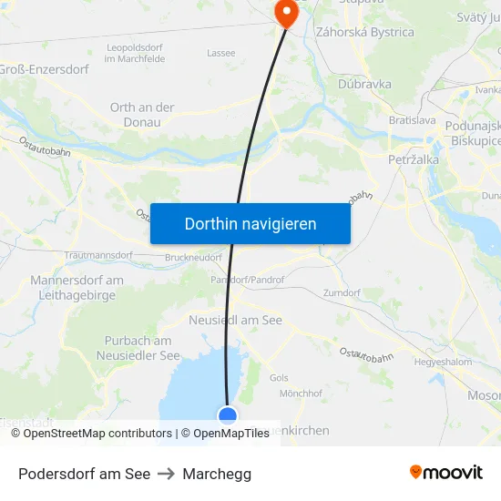 Podersdorf am See to Marchegg map