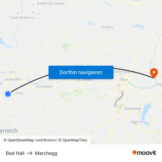 Bad Hall to Marchegg map
