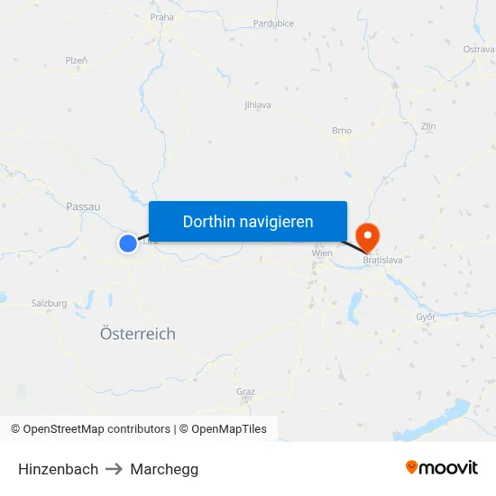 Hinzenbach to Marchegg map