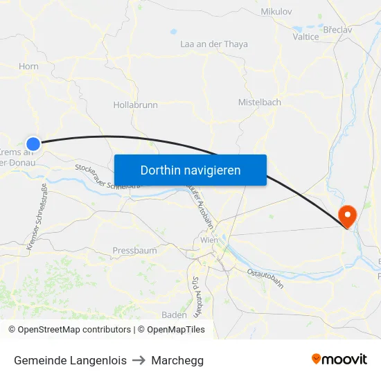 Gemeinde Langenlois to Marchegg map