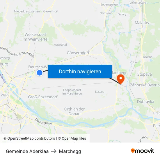 Gemeinde Aderklaa to Marchegg map