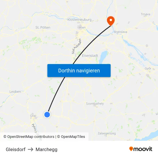 Gleisdorf to Marchegg map