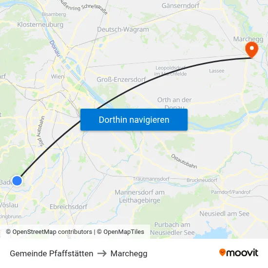 Gemeinde Pfaffstätten to Marchegg map