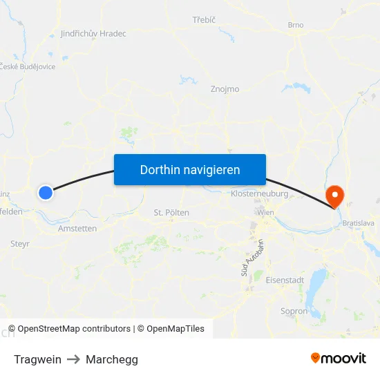Tragwein to Marchegg map