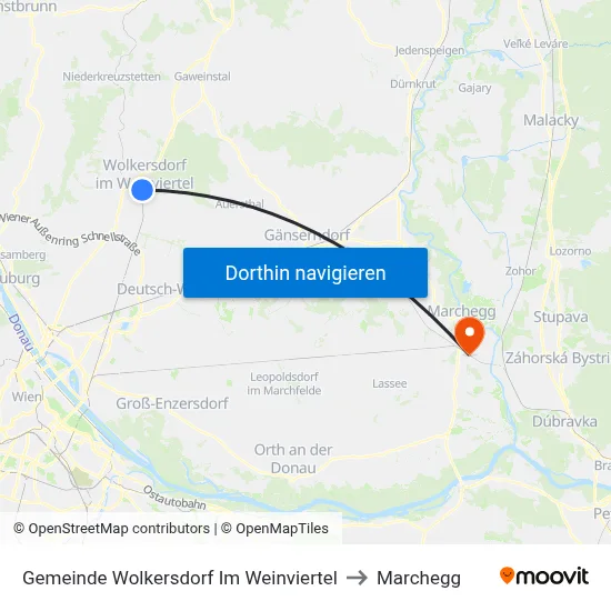 Gemeinde Wolkersdorf Im Weinviertel to Marchegg map