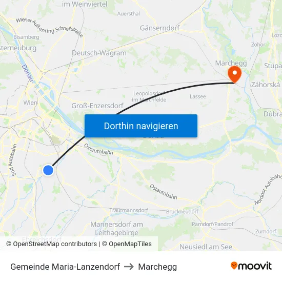 Gemeinde Maria-Lanzendorf to Marchegg map