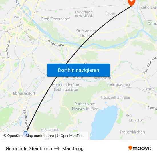 Gemeinde Steinbrunn to Marchegg map