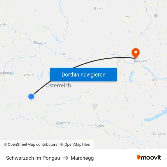 Schwarzach Im Pongau to Marchegg map