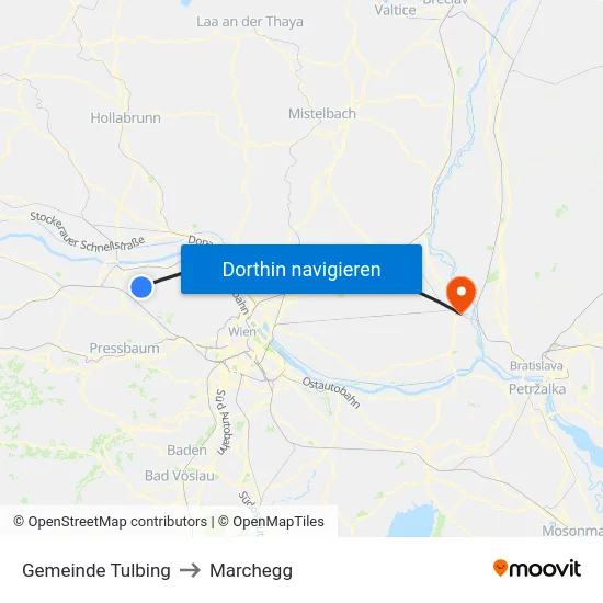 Gemeinde Tulbing to Marchegg map