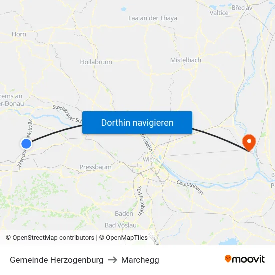 Gemeinde Herzogenburg to Marchegg map