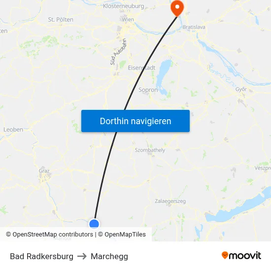 Bad Radkersburg to Marchegg map