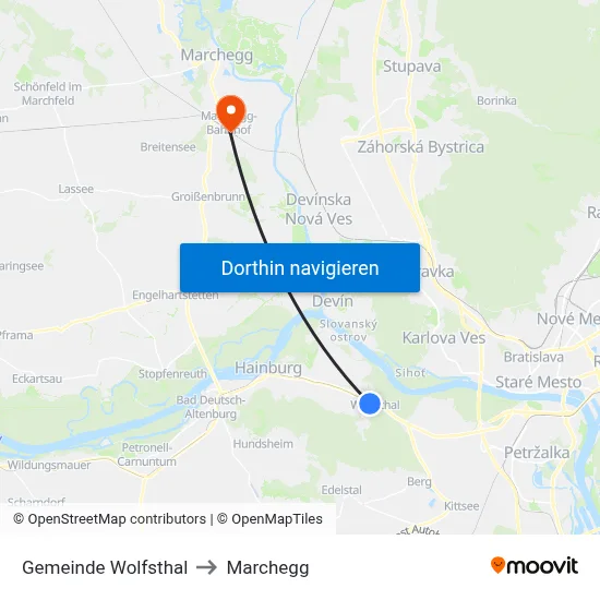 Gemeinde Wolfsthal to Marchegg map