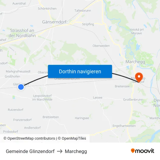 Gemeinde Glinzendorf to Marchegg map