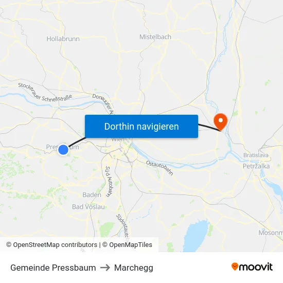 Gemeinde Pressbaum to Marchegg map