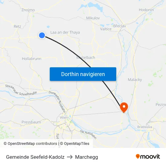 Gemeinde Seefeld-Kadolz to Marchegg map