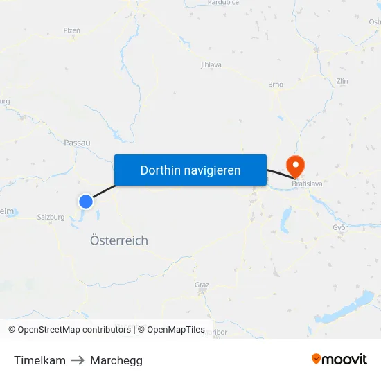 Timelkam to Marchegg map