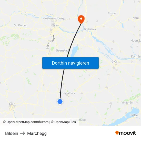 Bildein to Marchegg map