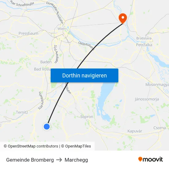Gemeinde Bromberg to Marchegg map