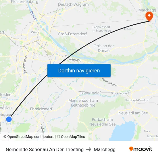Gemeinde Schönau An Der Triesting to Marchegg map