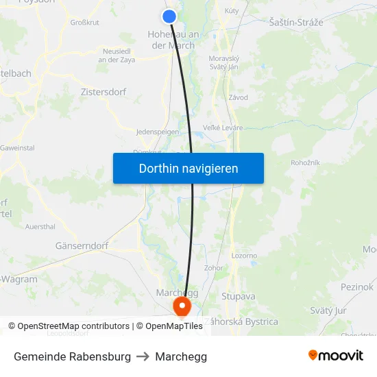 Gemeinde Rabensburg to Marchegg map